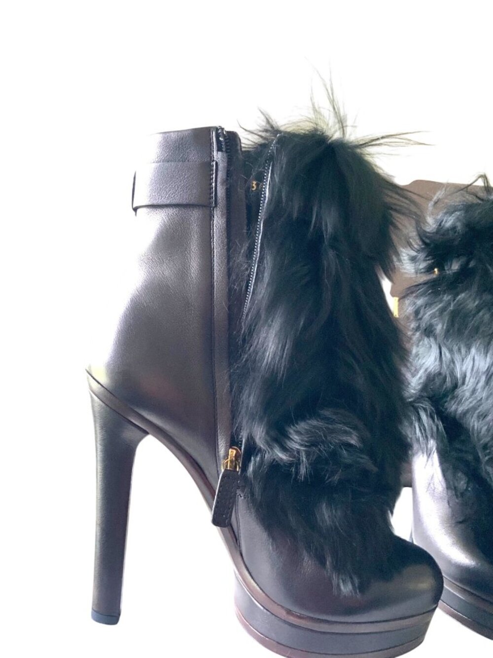 Gucci Womens Black Leather & Alpaca Fur Platform Ankle Boots Size 36 With Box - Picture 6 of 14